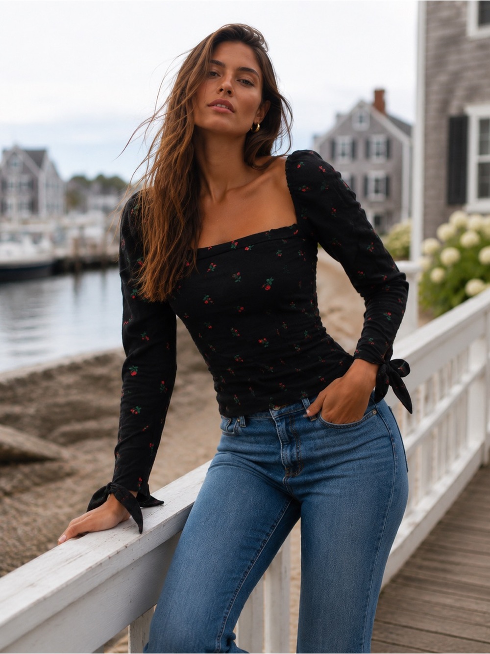 Reformation Black Floral Square Neck Crop Top XS US 2